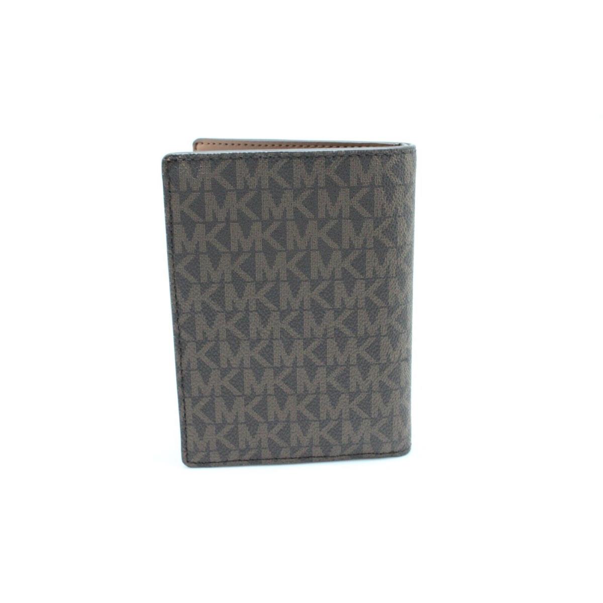 Michael Kors Jet Set Travel MD Coated Canvas Passport Case Wallet Brown