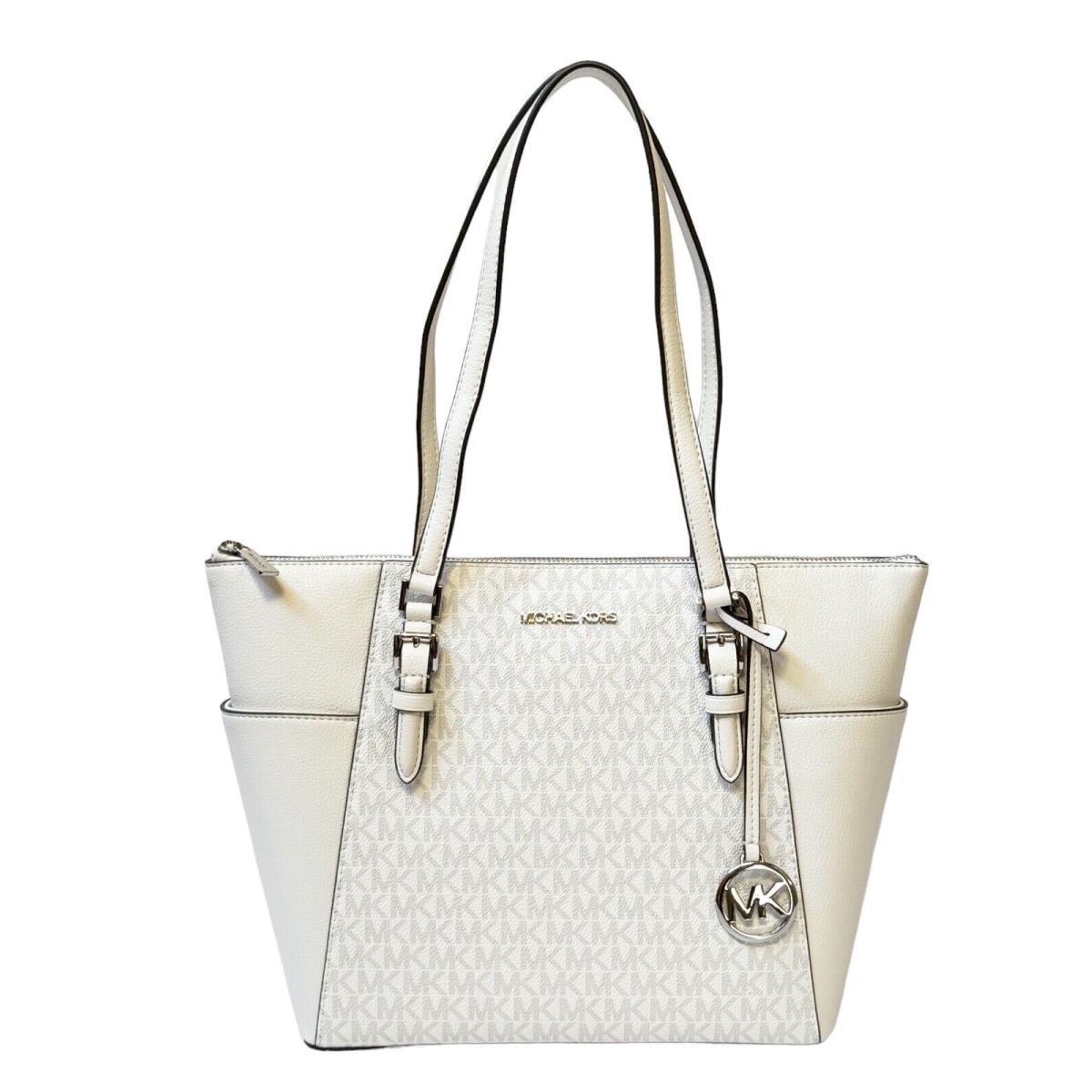 Michael Kors Charlotte Top Zip Shoulder Tote Bag Handbag MK Optic White