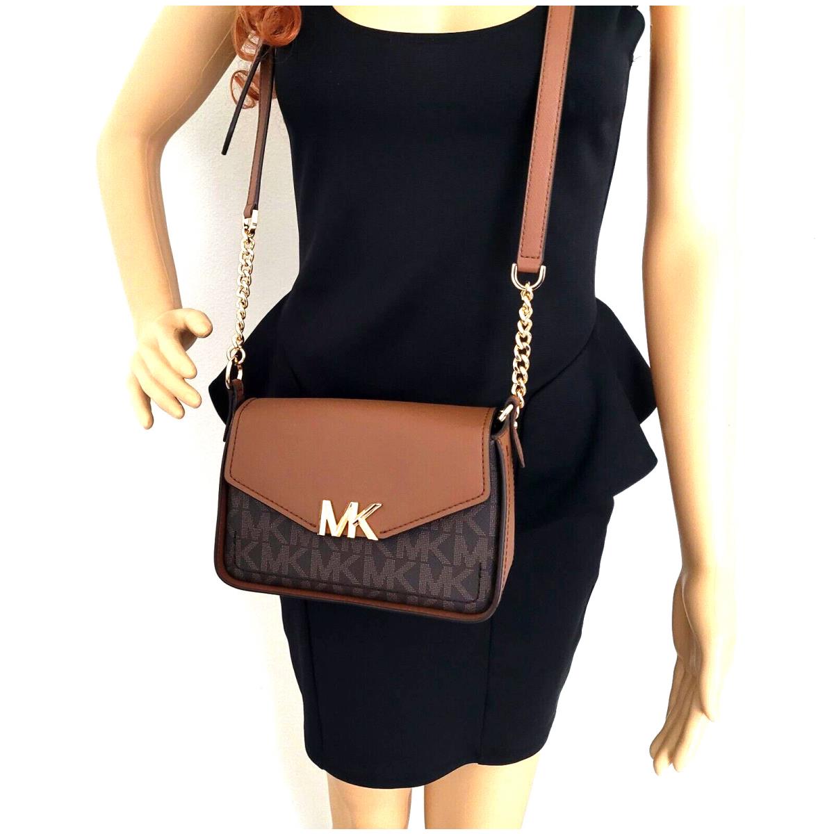 Michael Kors Sylvia Small Flap Shoulder Crossbody Purse Luggage Brown