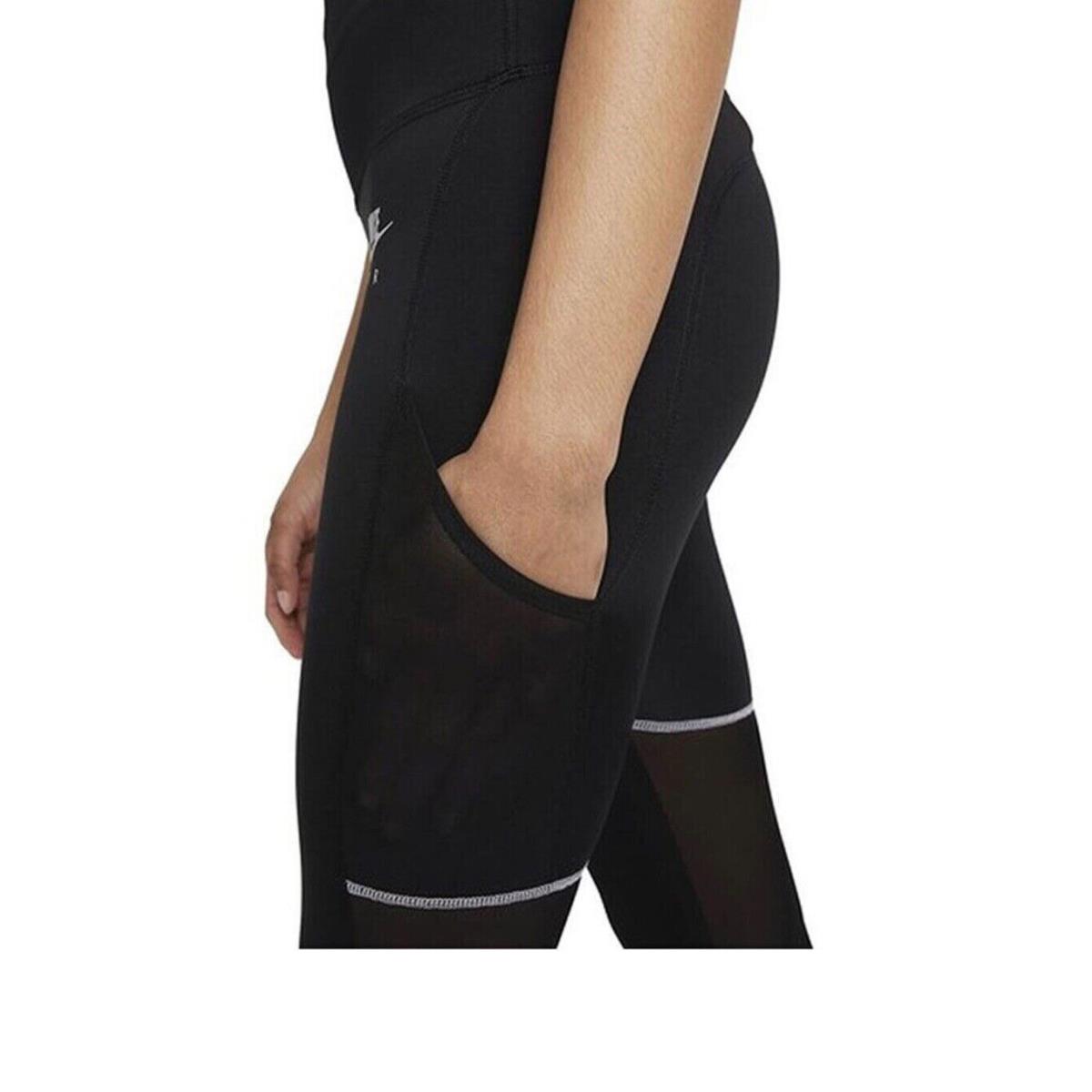 Nike Air Women`s Fold-over Waist 7/8 Leggings Black/white Small Pockets