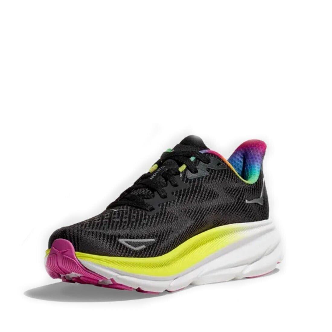 Size 6 - Hoka One One Women`s Clifton 9 in Black Rainbow