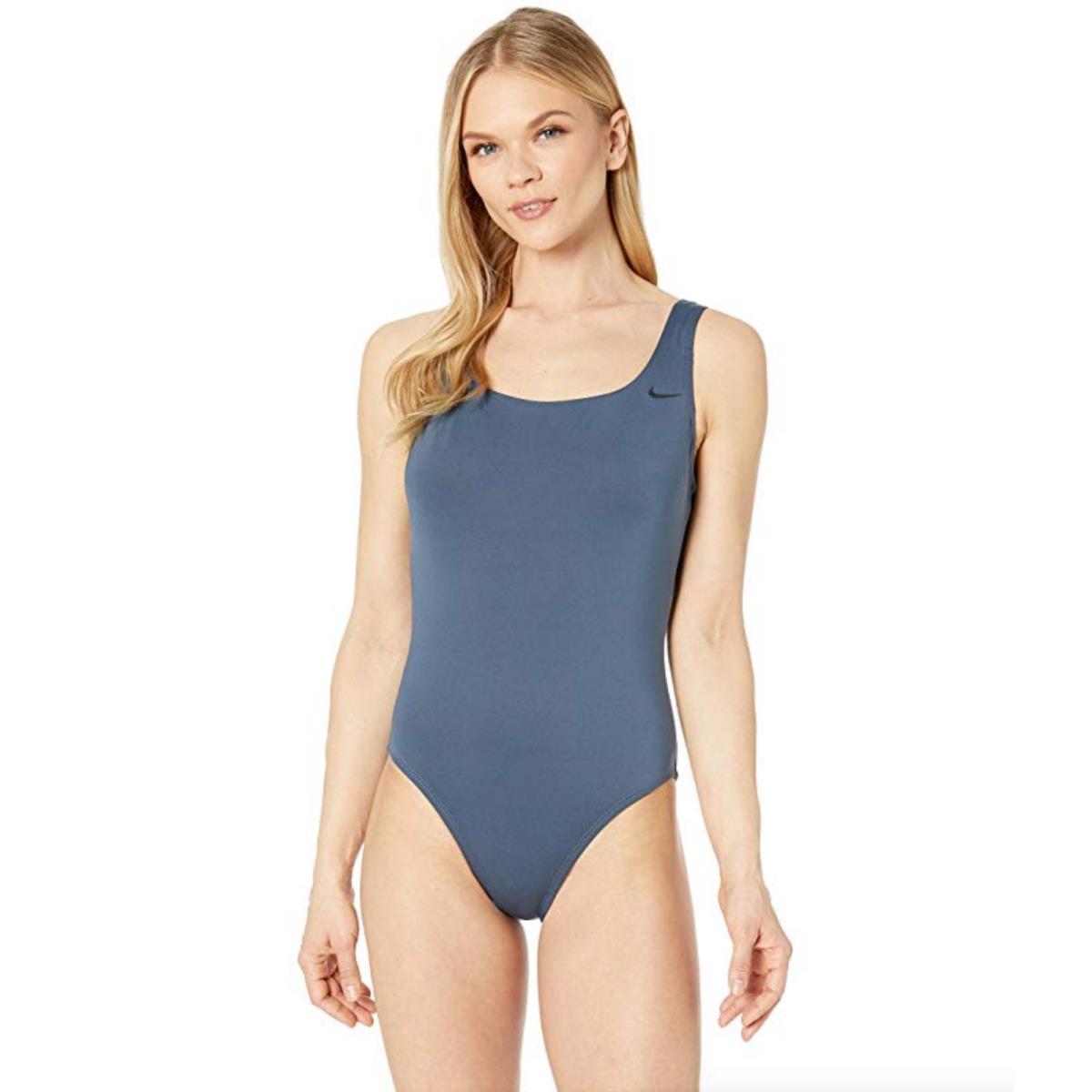 Nike A4209 Monsoon Blue Solid U-back Women`s Swimsuits One Piece Size L