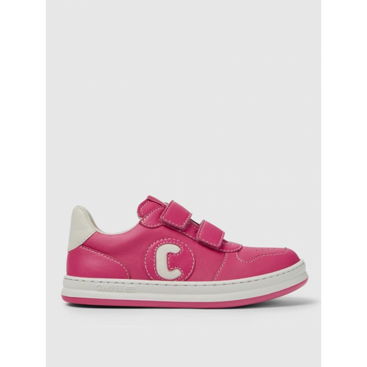 Girl Camper Runner Pink Leather Sneaker with Hook and Loop Closure