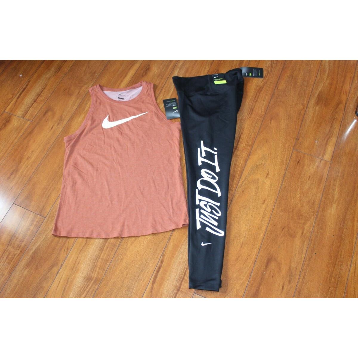 Womens Nike SZ S Black Leggings Rust Tank