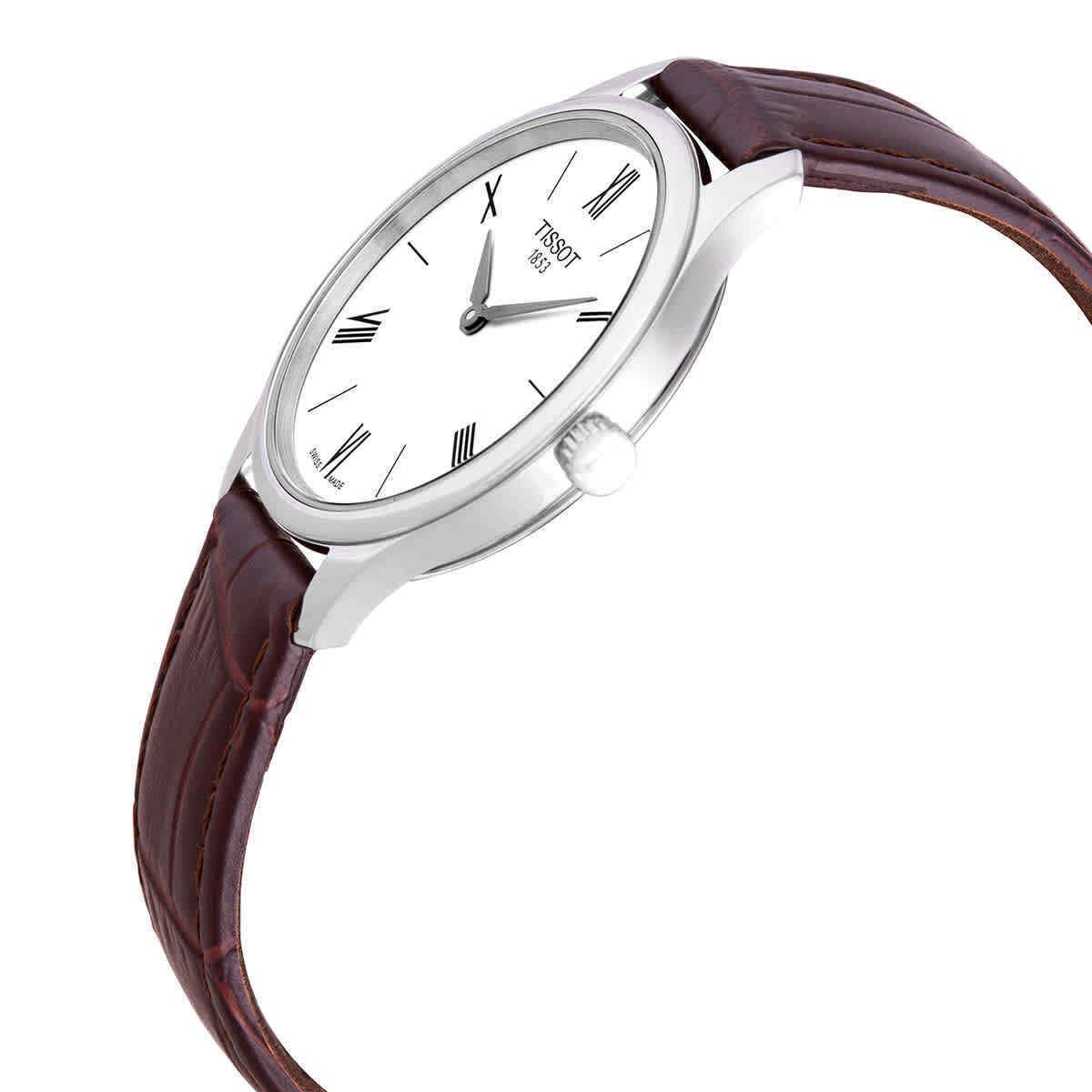 Tissot Tradition 5.5 Quartz Silver Dial Ladies Watch T063.209.16.038.00 - Dial: Silver, Band: Brown, Bezel: Silver