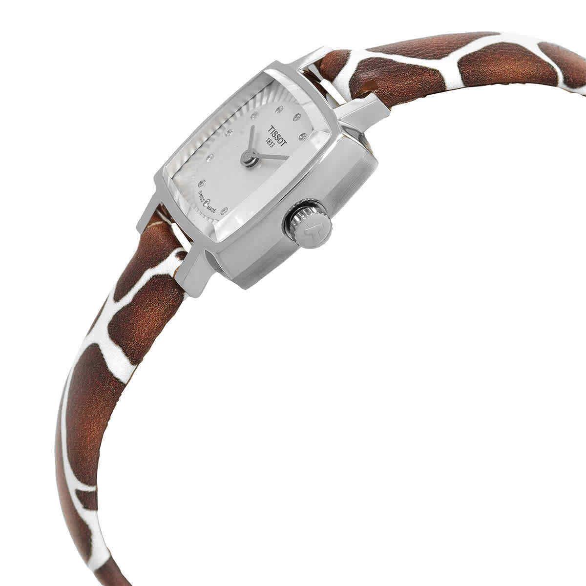 Tissot Lovely Giraffe Quartz Diamond Silver Dial Ladies Watch T058.109.17.036.00 - Dial: Silver, Band: Two-tone (White and Brown), Bezel: Silver-tone