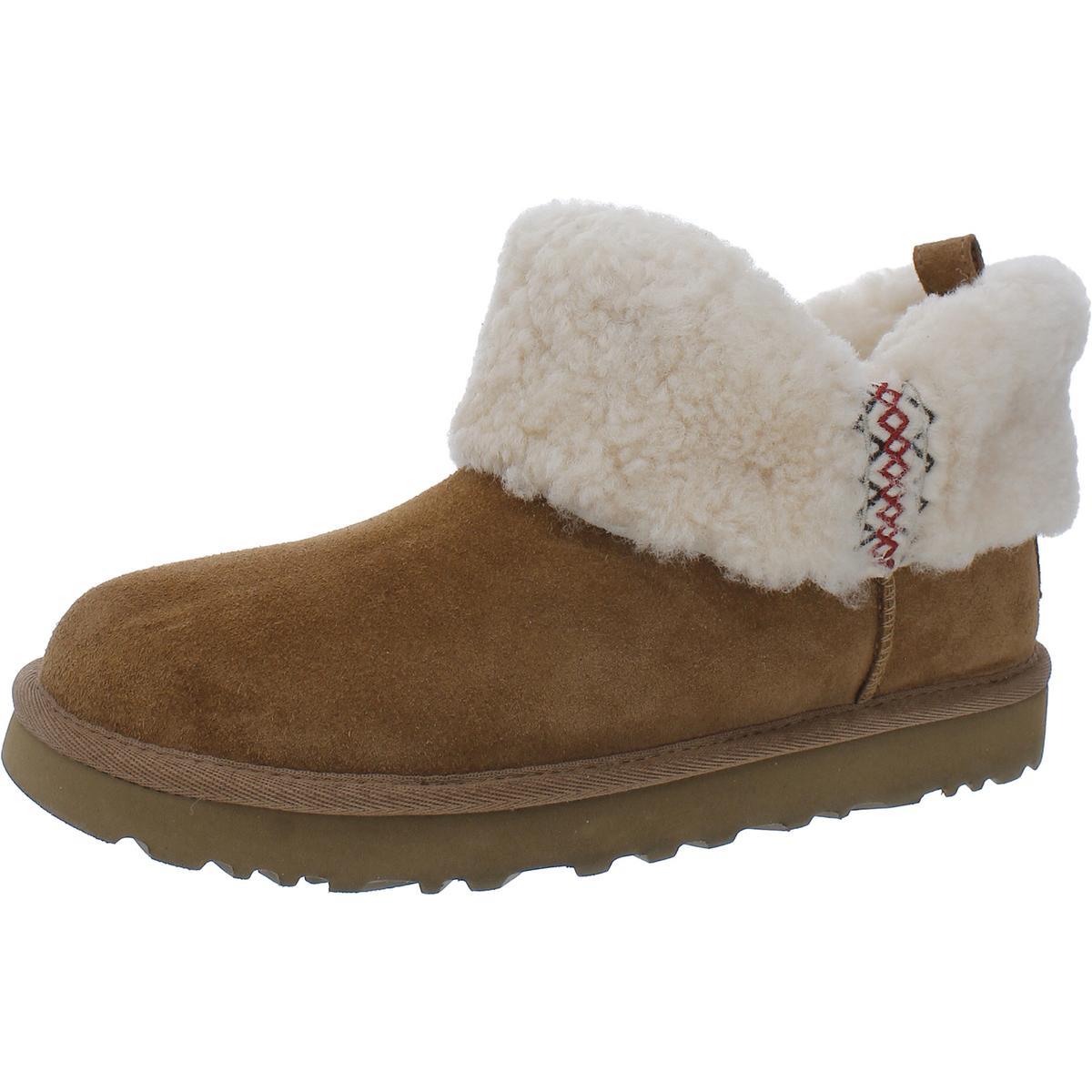 Ugg Womens Ultra Mini Suede Winter Slip-on Shearling Boots Shoes Bhfo 8602 Chestnut