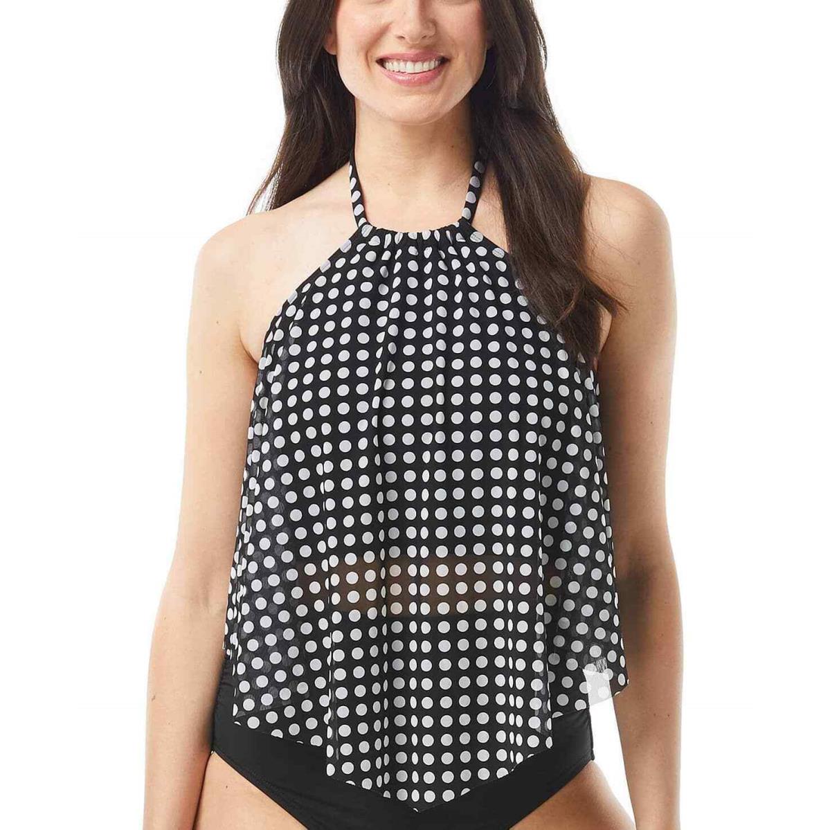 Coco Reef Women`s Black Aura Polka Dot Overlay Bra-sized Tankini Top - 36DD