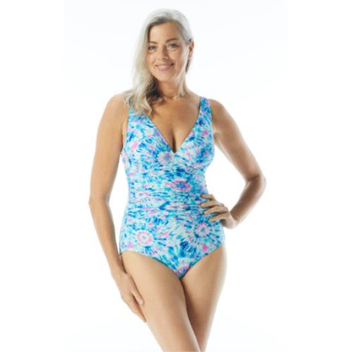 Coco Reef Multi Coco Contours Solitaire V-neck One Piece Swimsuit US 12/36D