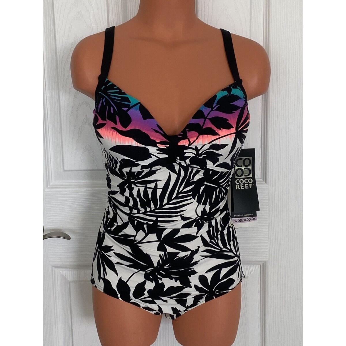 Coco Reef Sz 32DD-34DD UW Padded Cup Black/white Multi 1 Pce Swimsuit