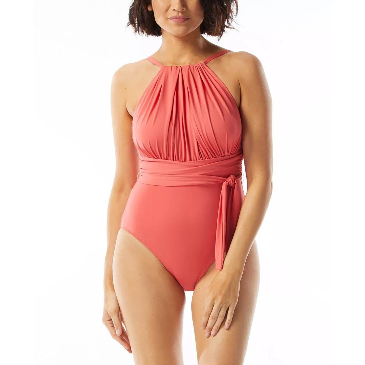 Coco Reef Pink Contours Belted High-neck One-piece Swimsuit US 36C UK 36C