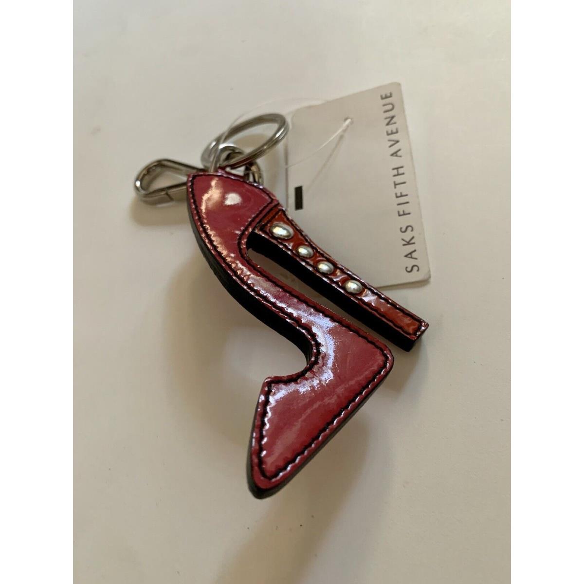 Prada Key Chain Charm Patent Leather Studded Saffiano Stiletto Retail