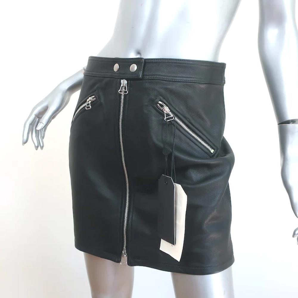 Prada Rag Bone/jean Racer Mini Skirt Black Leather Size 27