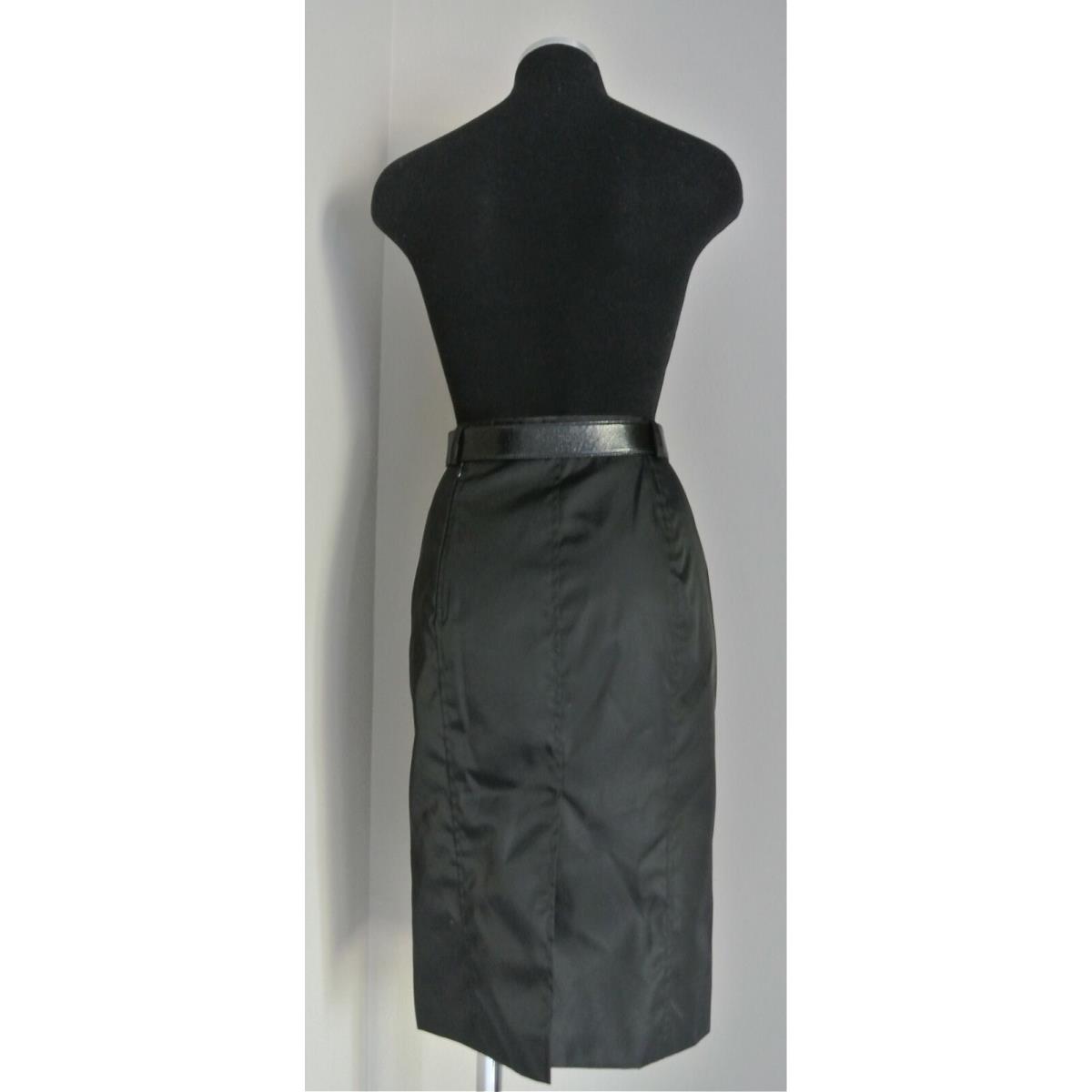 Prada Black Nylon Leather Zip-pocket Belted Pencil Skirt Sz:38 Retail 165