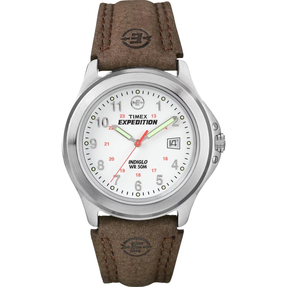 Timex Men`s Expedition Field Watch Brown/white Leather Strap