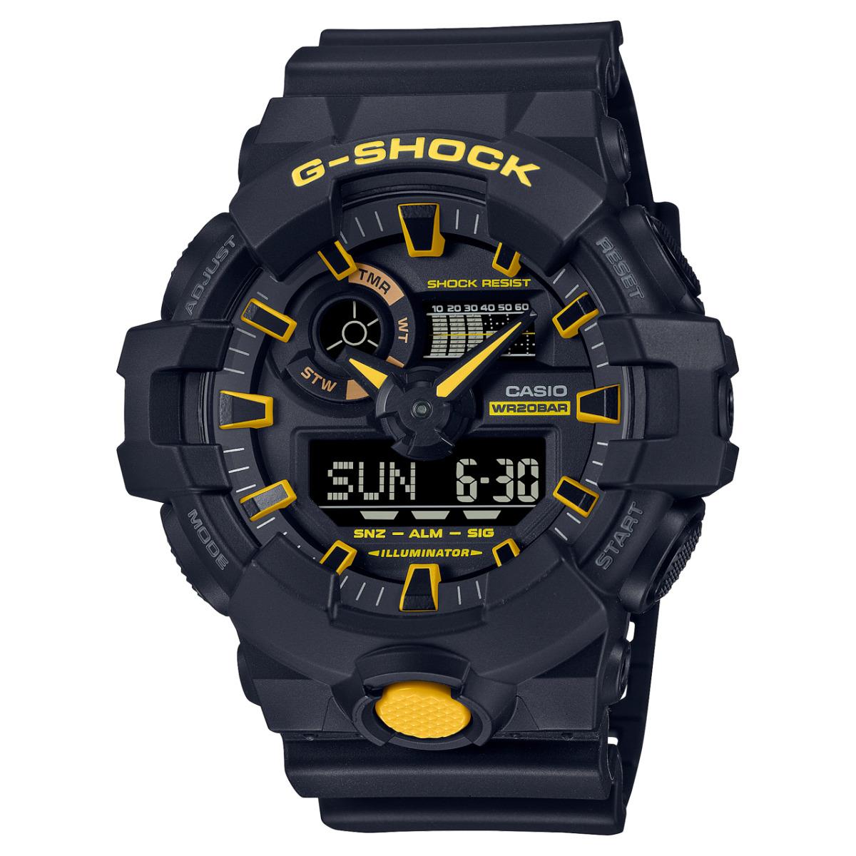 Casio G-shock Matte Black and Yellow Ana Digi World Time Watch GA-700CY-1A