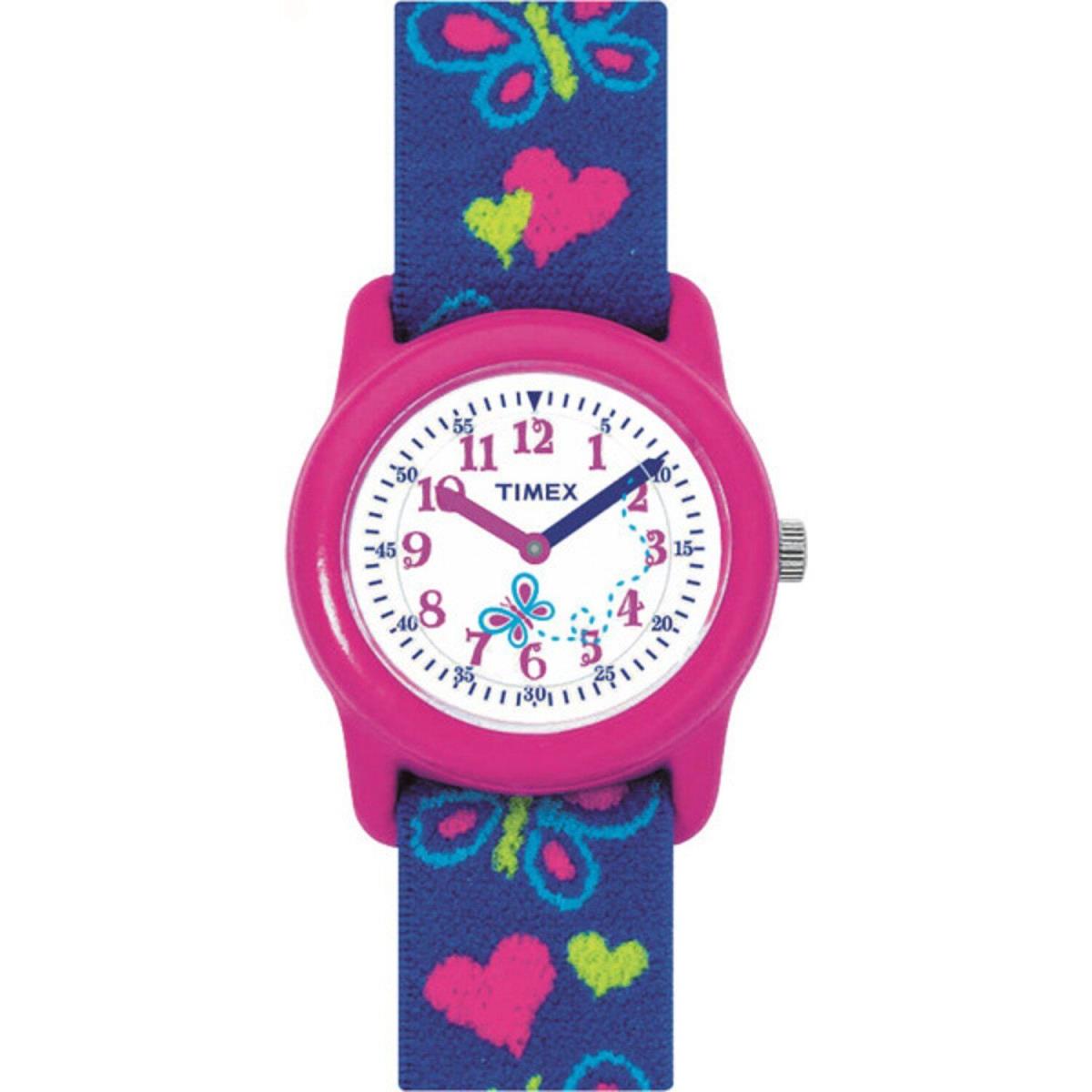 Timex Girls T89001 Time Machines Hearts Butterflies Elastic Fabric Strap Watch