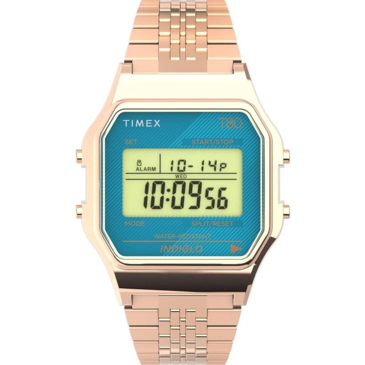 Timex TW2U93600 Unisex T80 Gold Tone Retro Alarm Chronograph Digital Watch