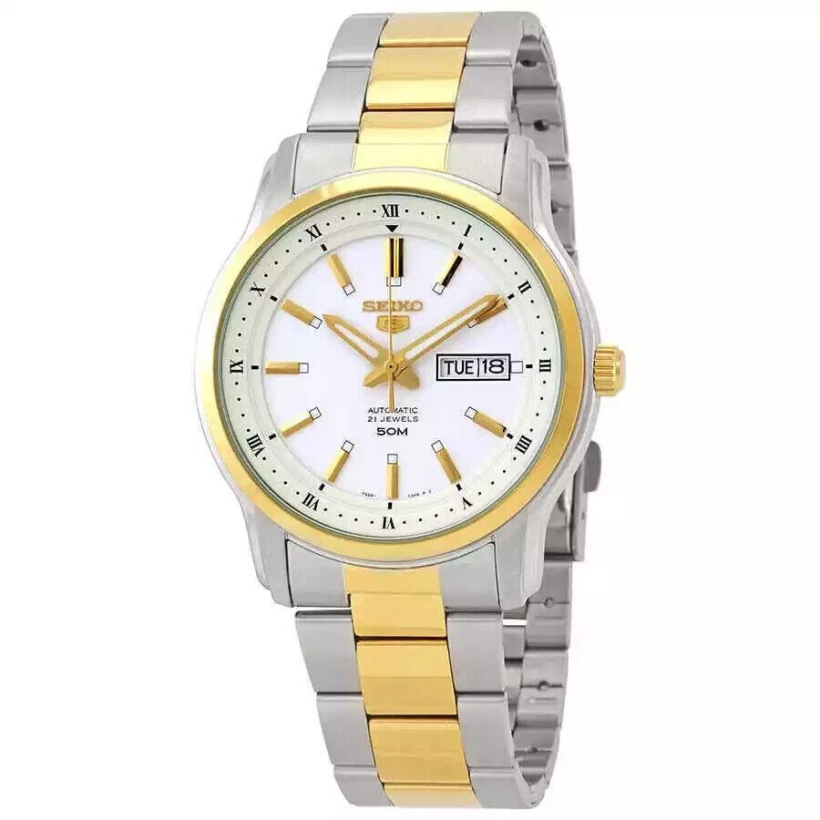 Seiko 5 White Dial Two-tone Automatic Men`s Watch SNKP14K1S