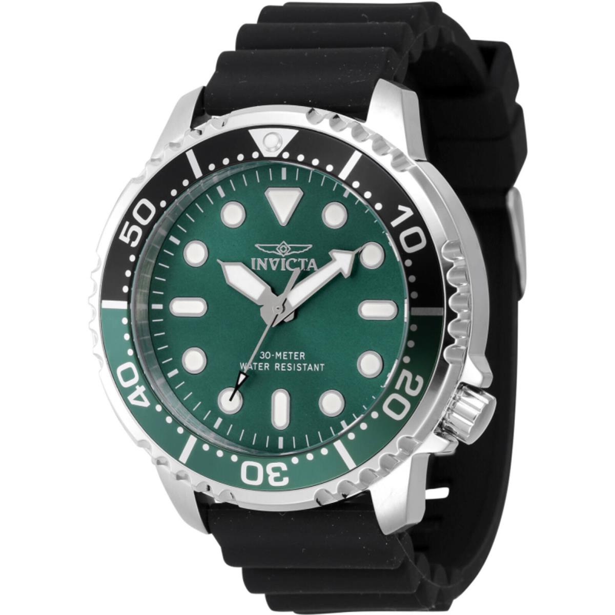 Invicta Men`s Watch Pro Diver Rotating Bezel Green Dial Silicone Strap 47223