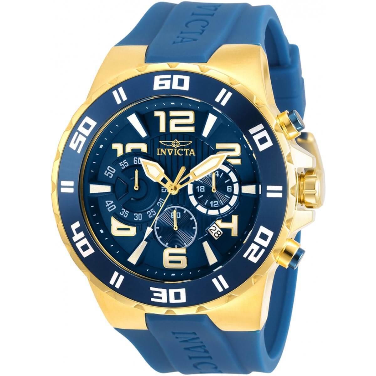 Invicta Men`s Watch Pro Diver Quartz Chronograph Blue Dial Rubber Strap 30938