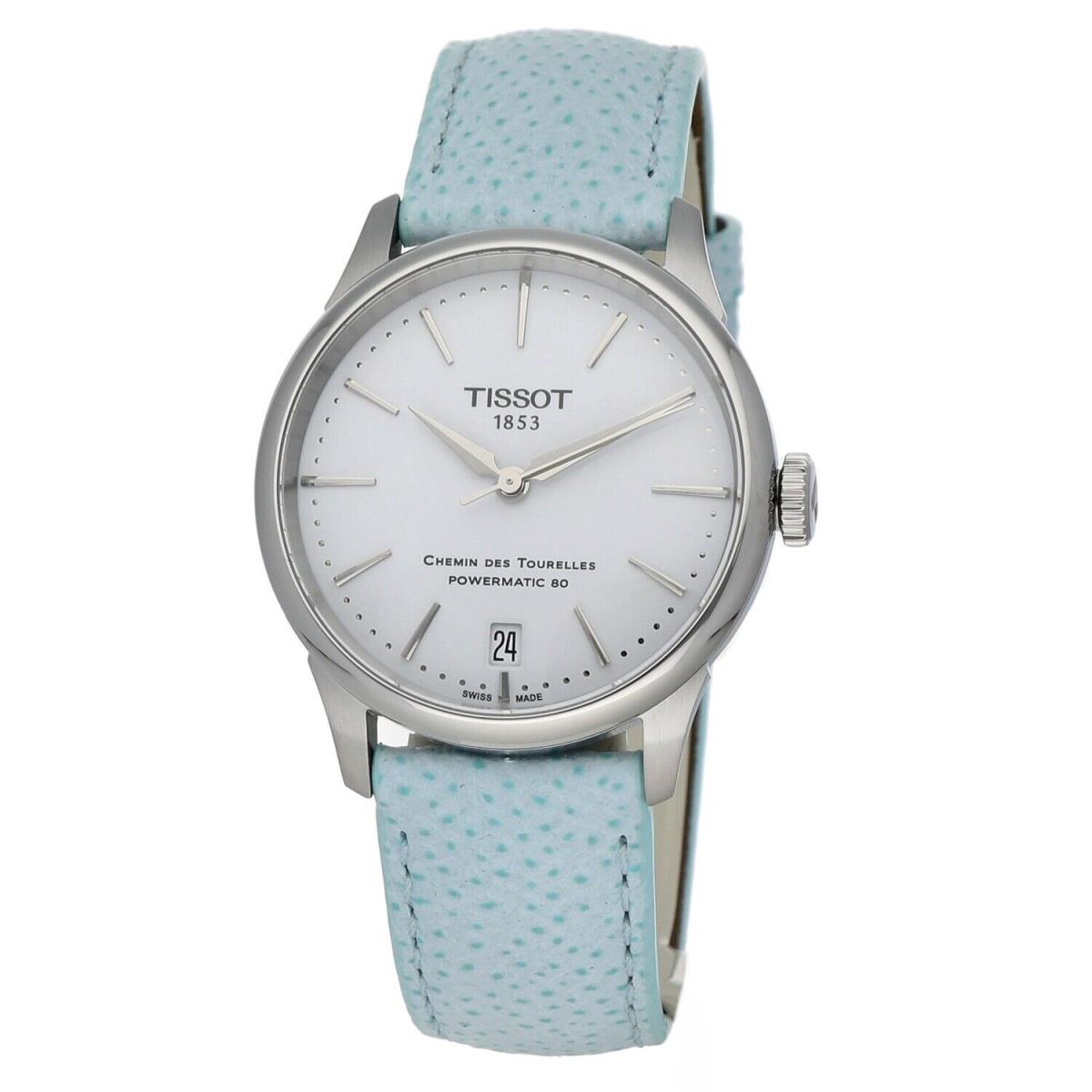 Tissot T139.207.16.011.00 Chemin Des Tourelles Powermatic 80 34 mm Wrist Watch - Dial: Silver, Band: Blue, Bezel: Silver