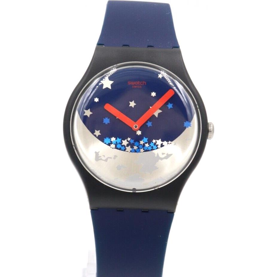 Swiss Swatch Moon Night SI DU YE Navy Blue Silicone Watch 40mm SUOZ236