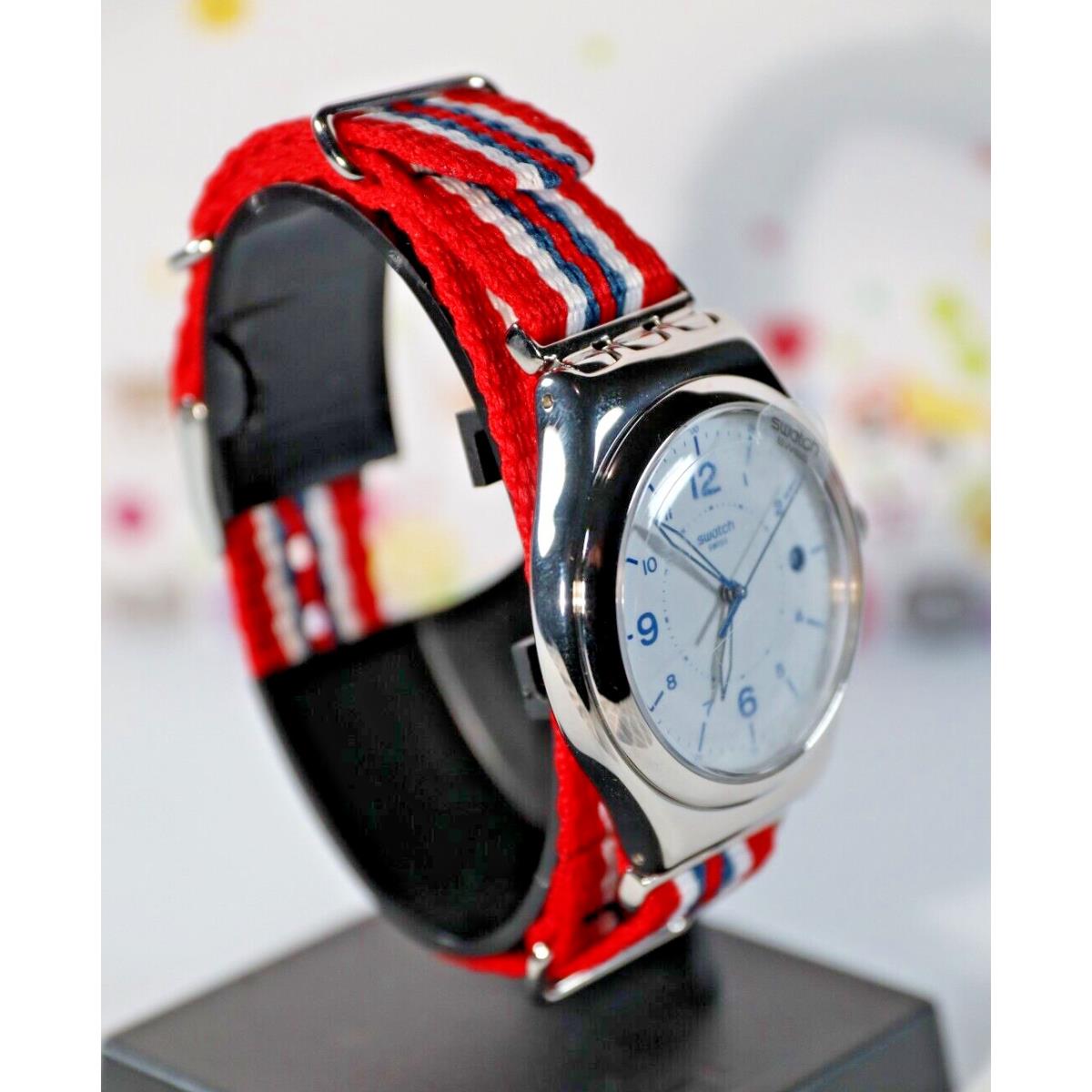 Swatch Irony Beach Stainless Steel Red Nylon 37mm Men`s Watch YWB407