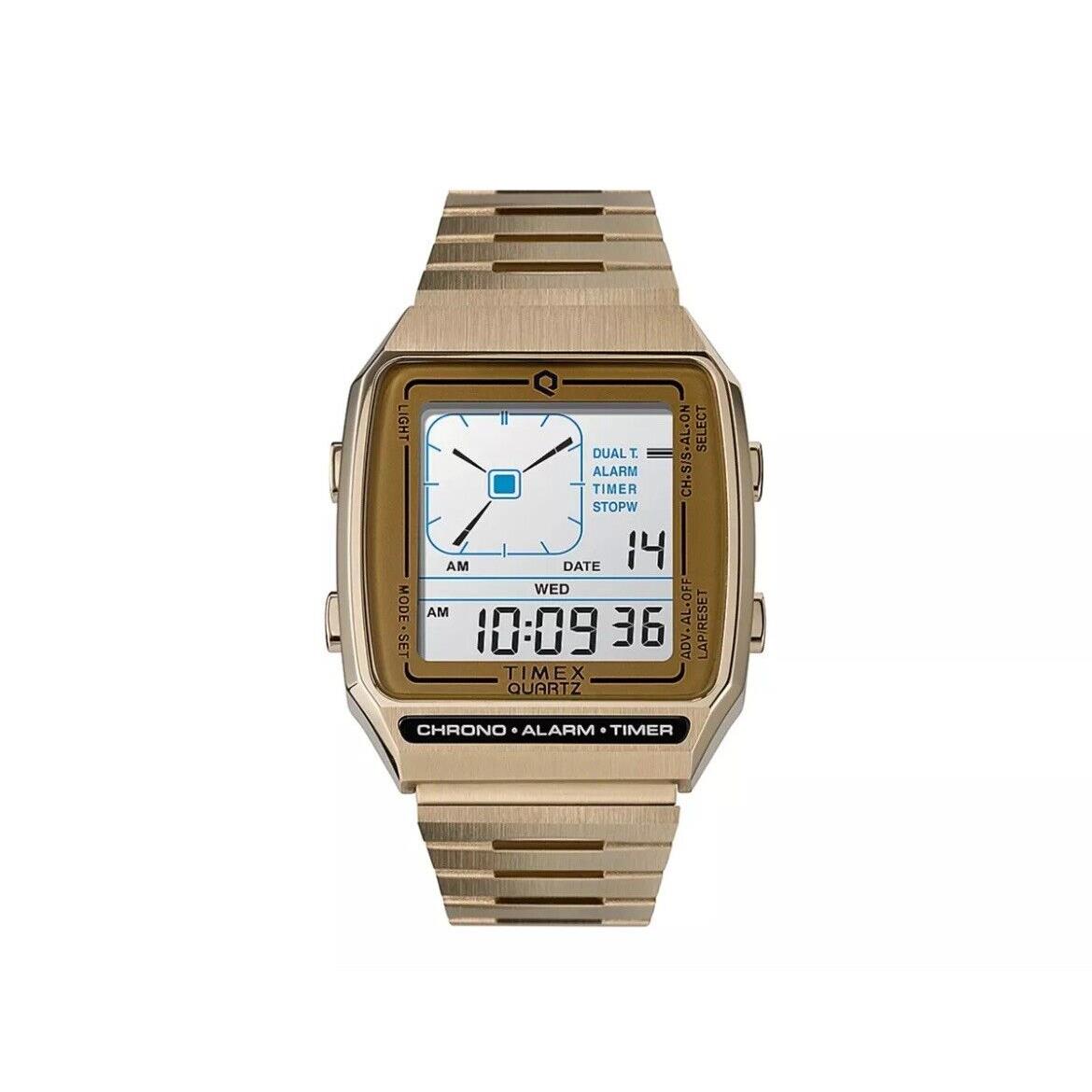 Timex Q Reissue Digital Lca 32.5mm Steel Bracelet Gold Watch TW2U72500ZV - Gold