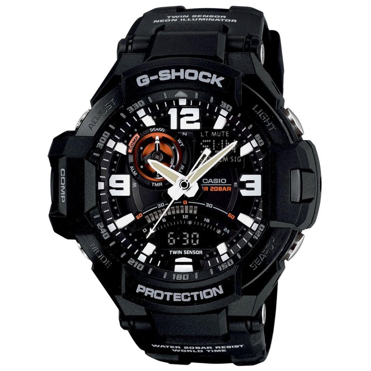 Casio G-shock Twin Sensor Compass Aviator Black Resin Band Watch GA1000-1A