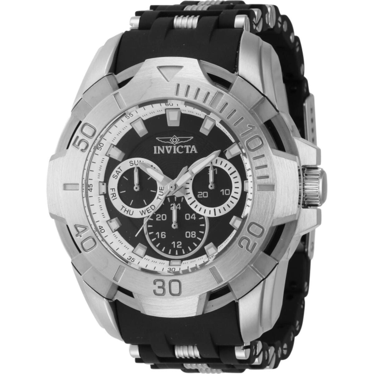 Invicta Men`s Watch Sea Spider Quartz Chronograph Black and Silver Strap 44120