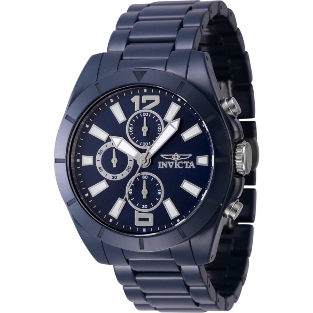 Invicta Men`s Watch Ceramics Quartz Chronograph Blue Brass Dial Bracelet 47332 - Dial: Blue, Band: Blue