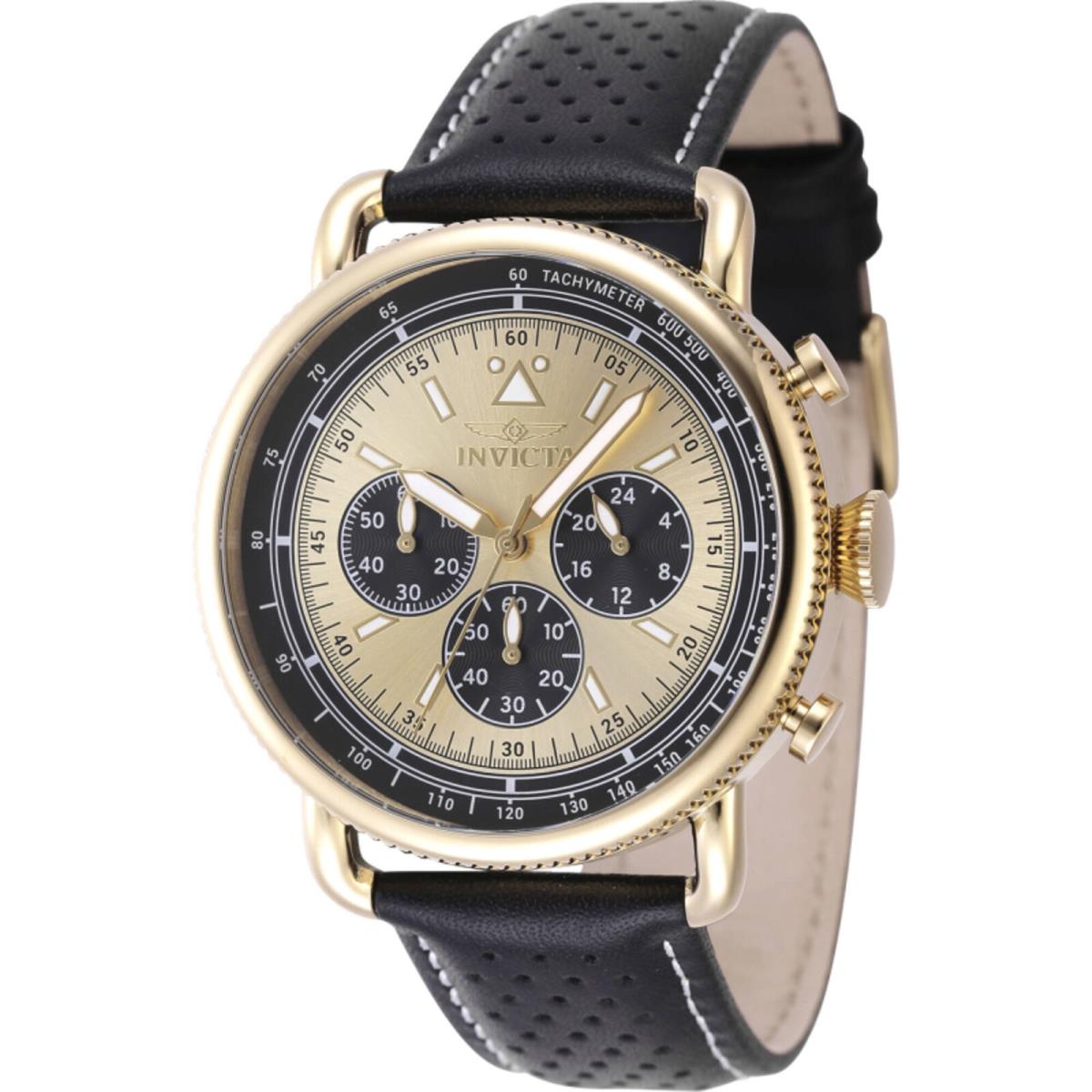 Invicta Men`s Watch Speedway Chronograph Gold Tone Dial Leather Strap 47365