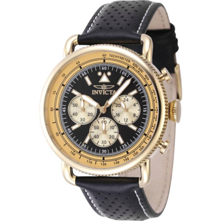 Invicta Speedway Zager Exclusive Chronograph Quartz Black Dial Men`s Watch 47366 - Dial: Black, Band: Black, Bezel: Gold-tone