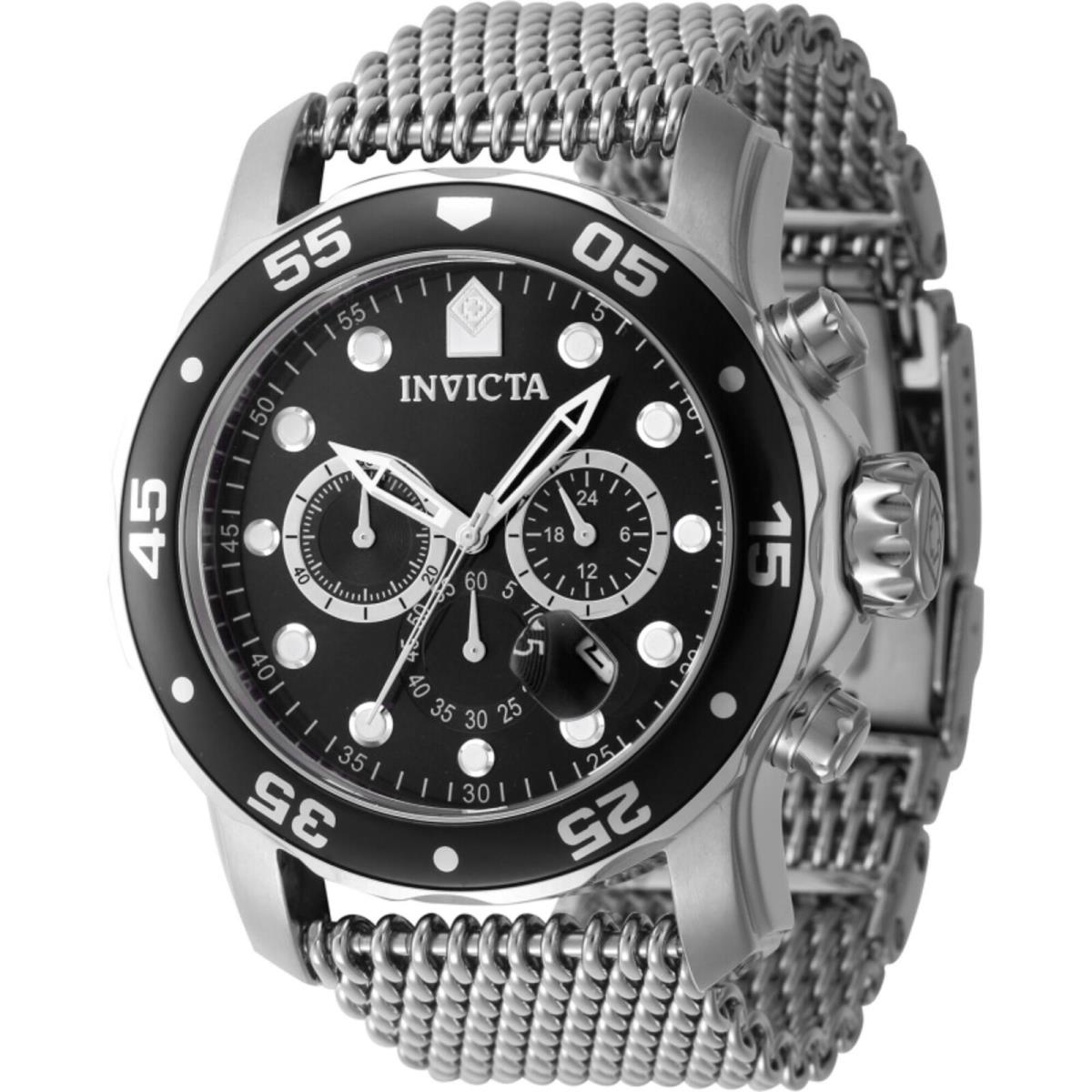 Invicta Men`s Watch Pro Diver Chronograph Black Dial Silver Steel Bracelet 47236