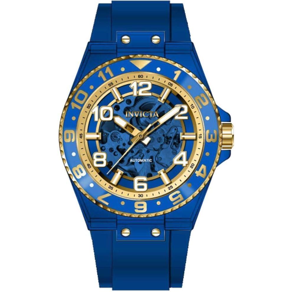 Invicta 44386 Speedway Automatic 3 Hand Blue Gold Dial Men Silicone Watch