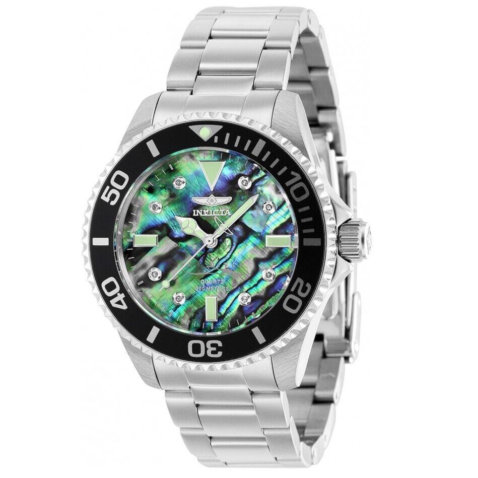 Invicta Pro Diver Lady Women`s 38mm Diamond Abalone Dial Silver SS Watch 39293