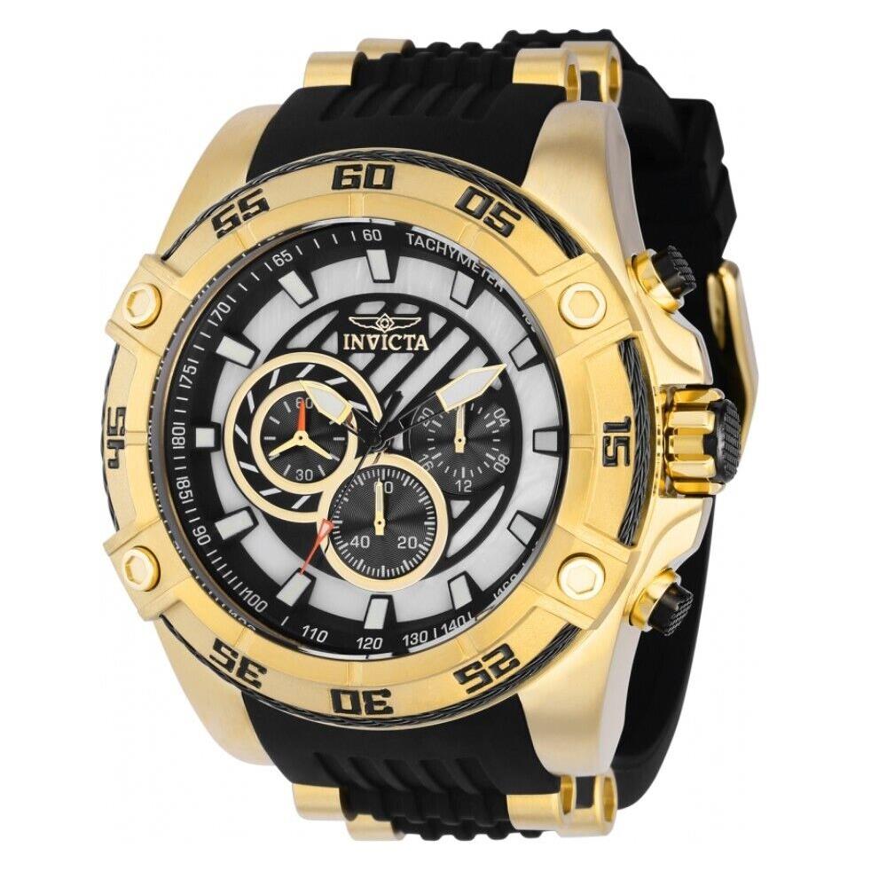 Invicta Speedway Men`s 52mm White Mother Pearl Dial Gold Chronograph Watch 37012