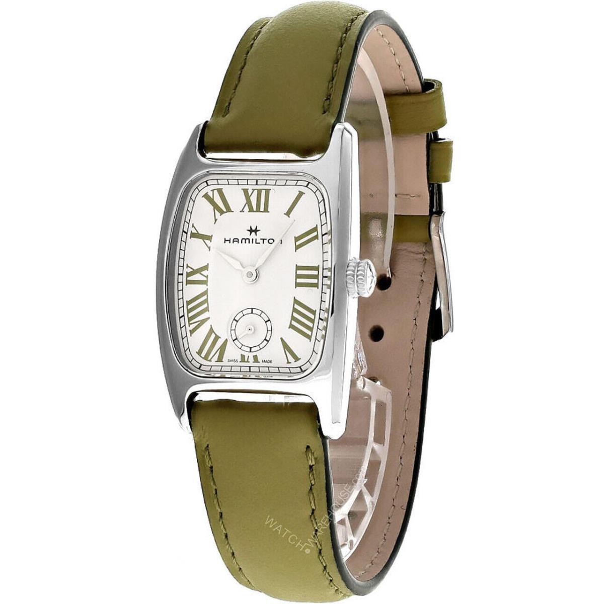 Hamilton American Classic Boulton M Green Leather Women`s Watch H13321813 - Dial: White, Band: Green, Bezel: Silver