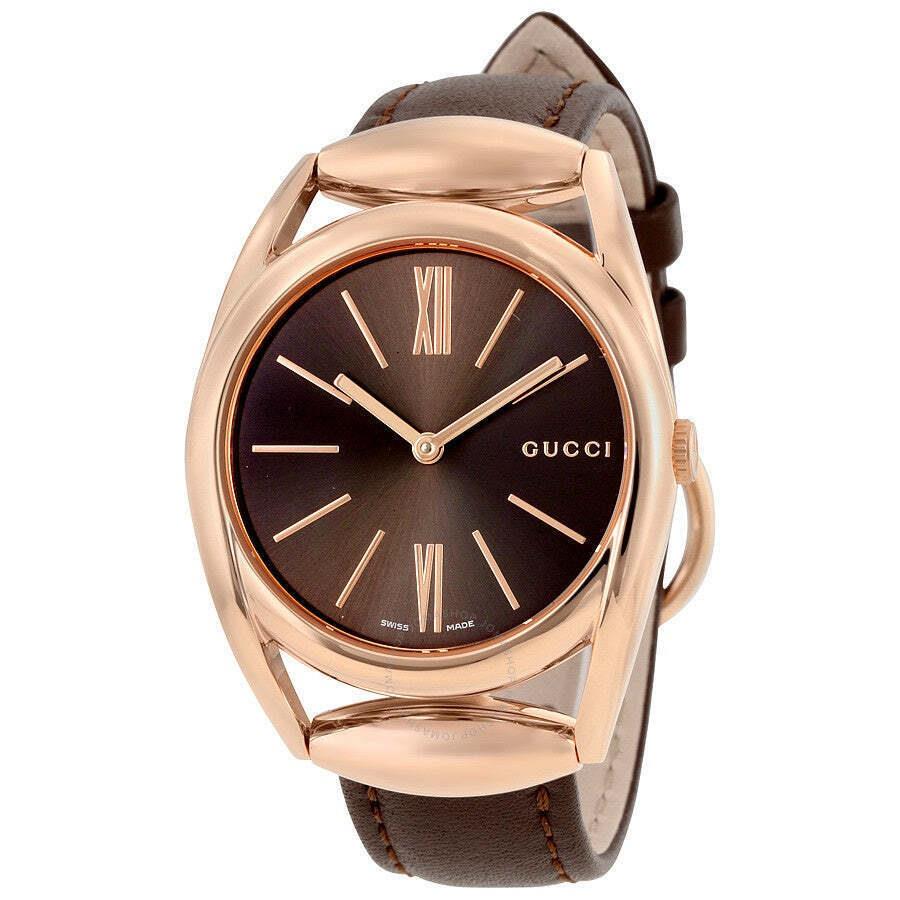 Gucci YA140408 Horsebit 34MM Women`s Brown Leather Watch