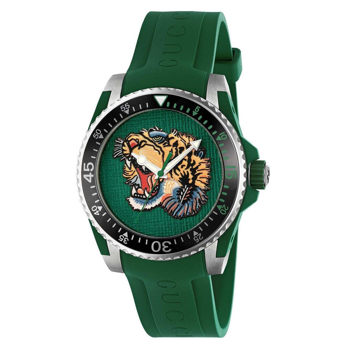 Gucci YA136316 Dive 40MM Men`s Tiger Green Rubber Watch