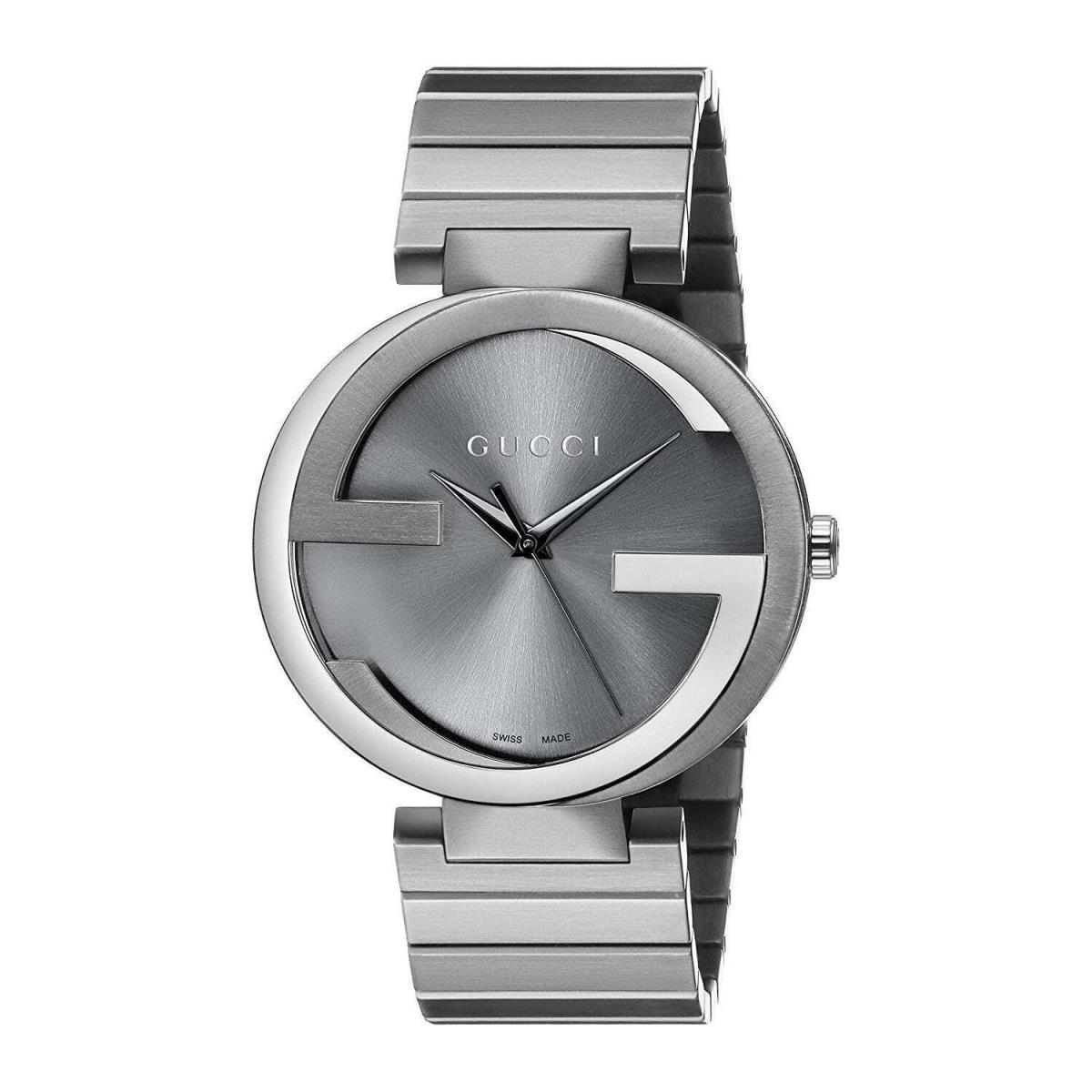 Gucci YA133210 Interlocking G 42MM Men`s Grey Stainless Steel Watch