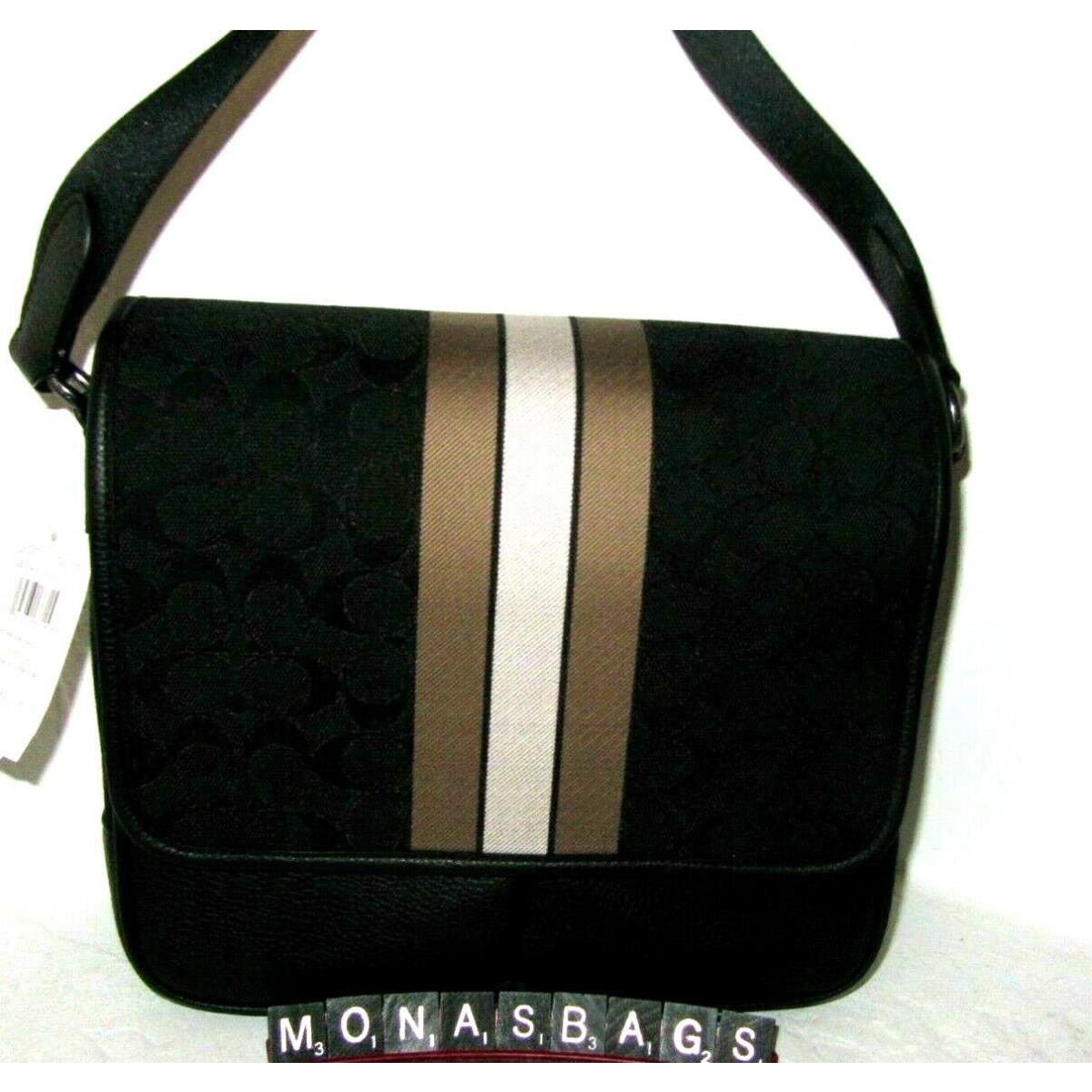 Coach Men`s C6583 Thompson Signature Small Map Bag Black Jacquard Stripe Leather