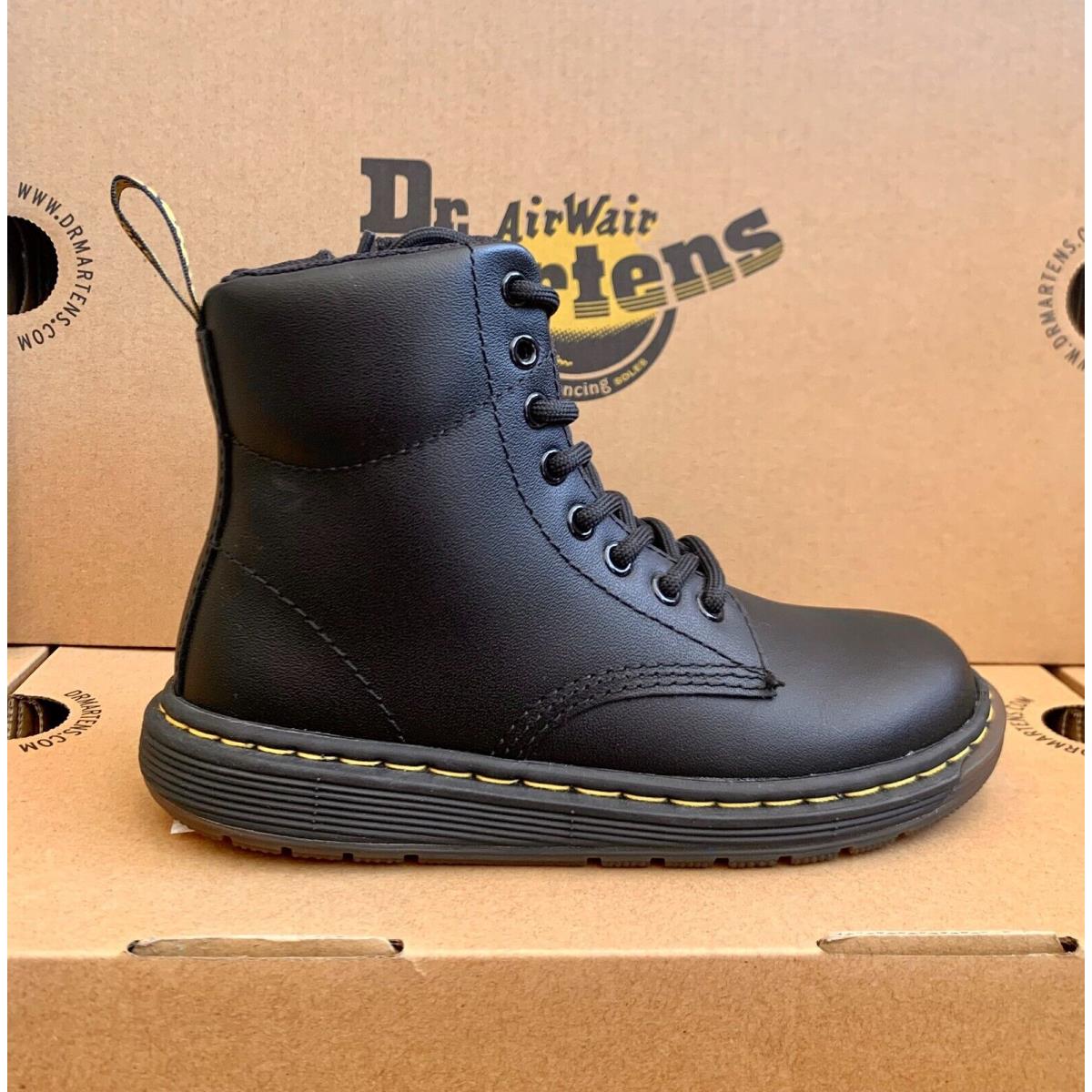 Dr Martens Junior Malky Black Leather Boots For Kids with a Zip