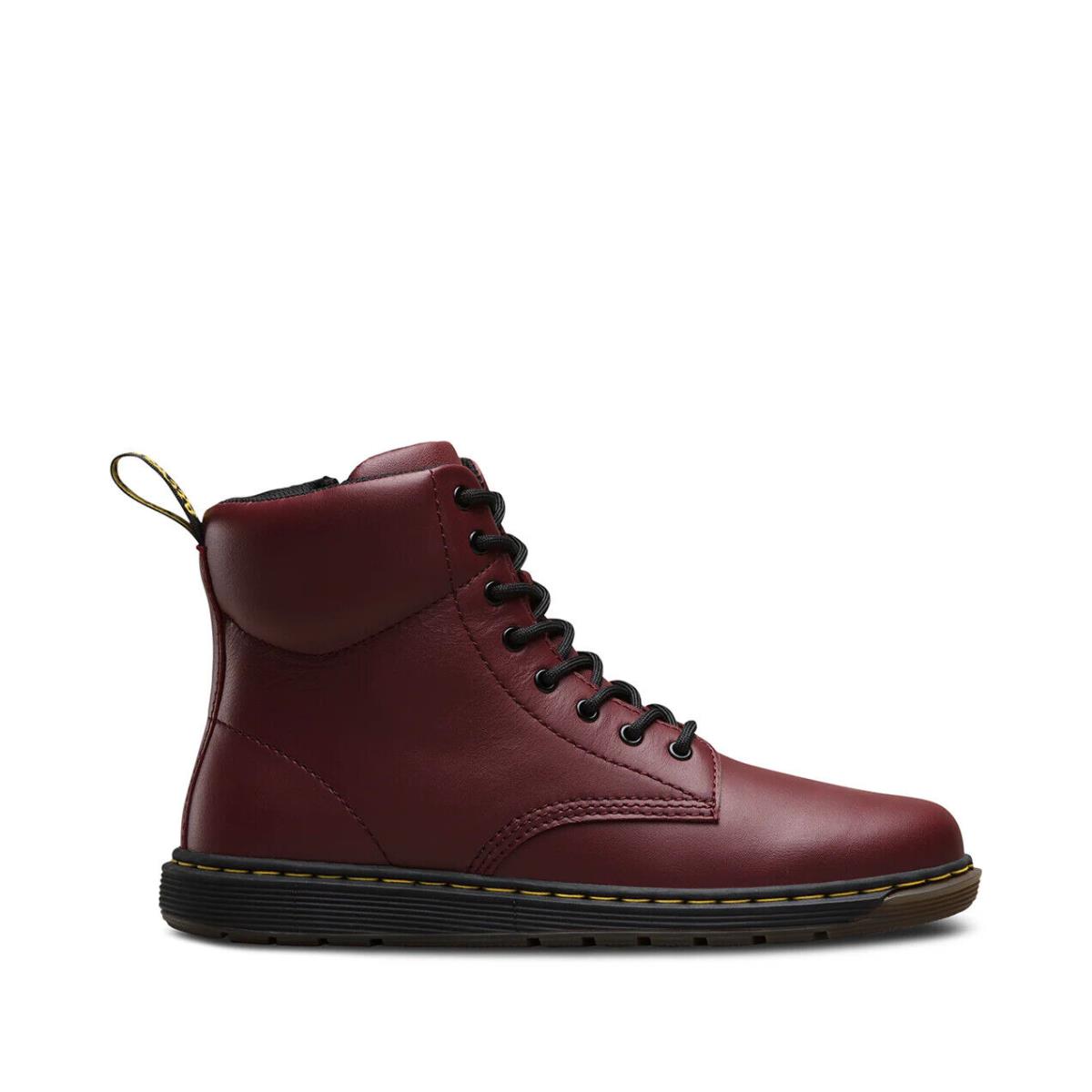 Dr Martens Junior Malky Cherry Red Leather Boots For Kids with a Zip