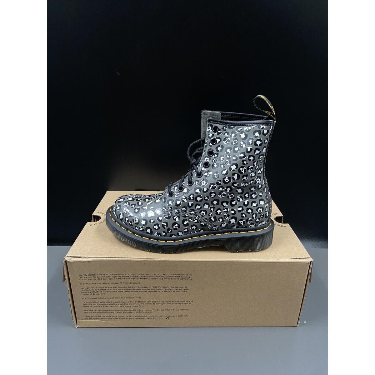 Dr. Martens Docs 1460 Gunmetal Loud Leopard Smooth Leather Boots Womens Size 6