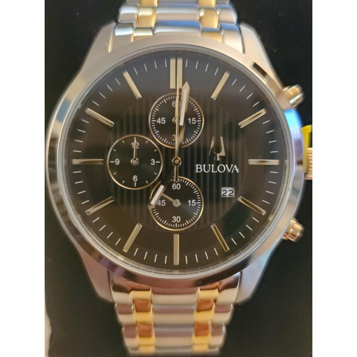 Bulova Men`s Black Dial Two-tone Chronograph Watch 96B247