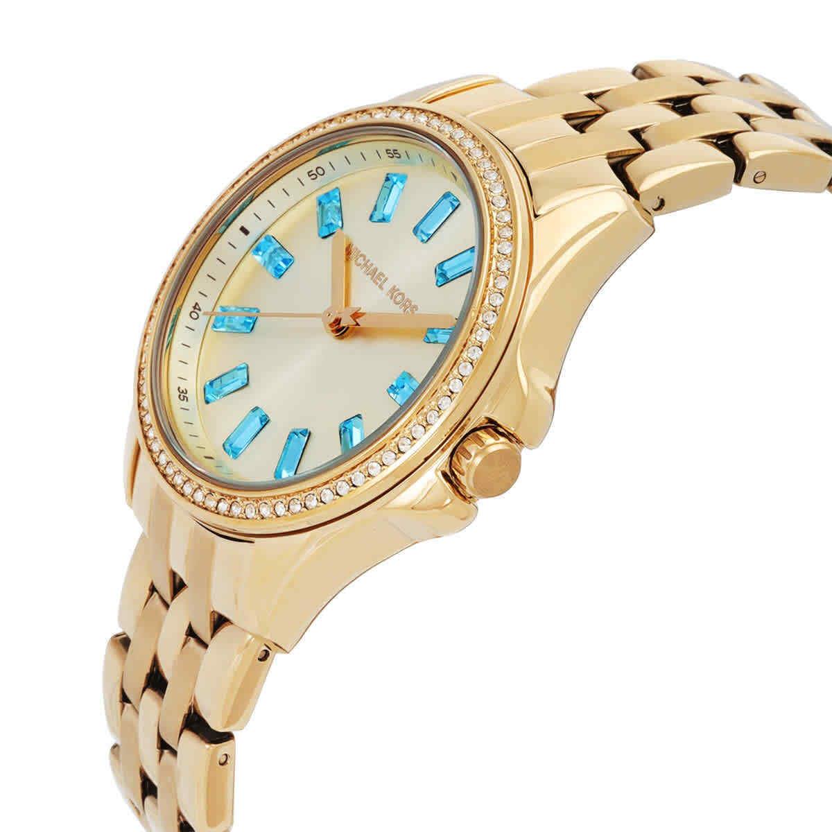 Michael Kors Mini Pilot Pave Quartz Gold Dial Ladies Watch MK7366