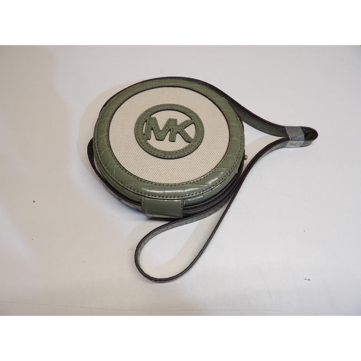 Michael Kors Aidy Small Canteen Crossbody Shoulder Bag Green Croc Leather Canvas