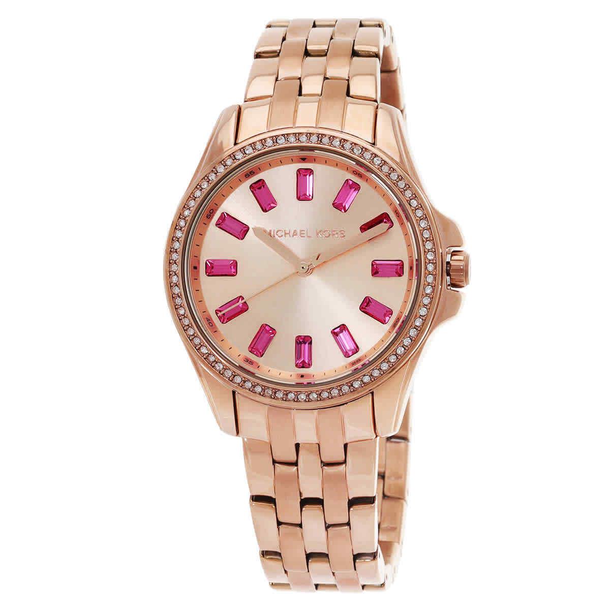 Michael Kors Mini Pilot Pave Quartz Gold Dial Ladies Watch MK7367 - Dial: Rose Gold-tone, Band: Rose Gold-tone, Bezel: Rose Gold-tone